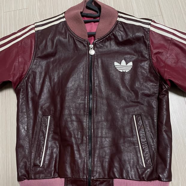 아이다스 빈티지 버건디 레더 자켓