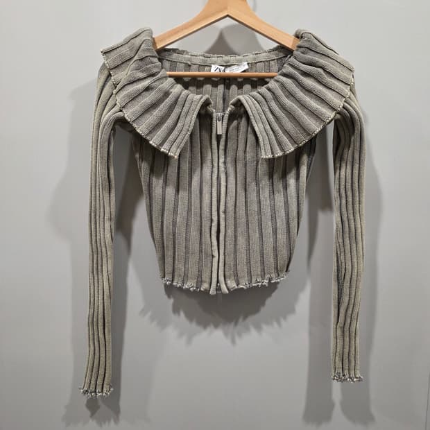 자라(ZARA) 빅카라 리브 니트 집업 가디건 (새상품)