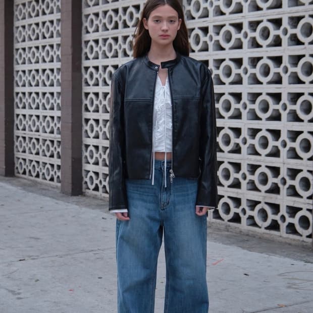 로우클래식 Bandcollar Leather Jacket 블랙