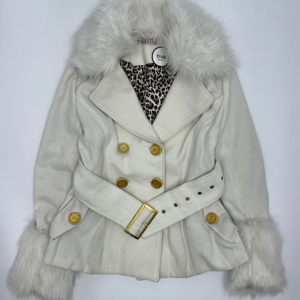 빈티지 아이보리 벨티드 퍼 자켓