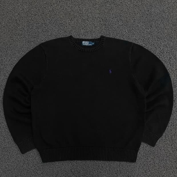Polo  폴로 랄프로렌 자수로고  블랙 코튼 라운드 