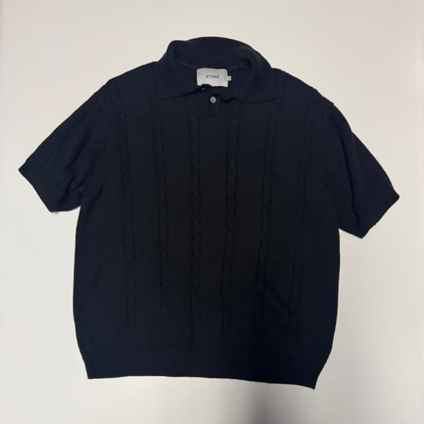 엑스톤즈 XTONZ 미니멀 오버핏 반팔 카라 니트 XL ~ 2XL 블랙
