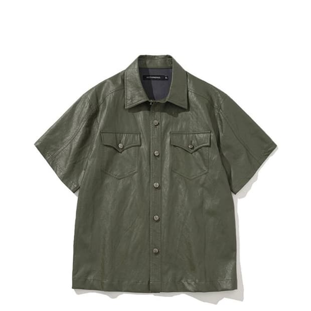 낫포너드  Wrinkle Leather Half Shirt - Khaki
