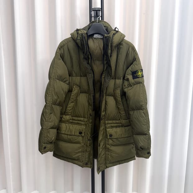 [L] 스톤아일랜드 크링클랩스 롱패딩 카키