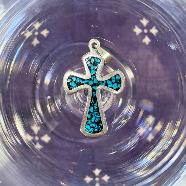 VintageSterling Turquoise Cross Pendant 