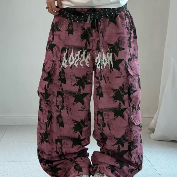 빈티지 핑크 스타 카고 팬츠