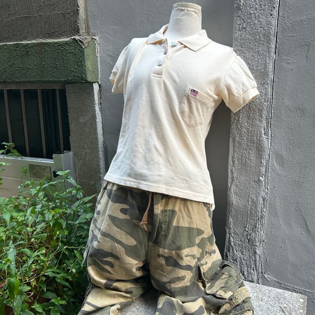 *rare* Jpn 00s 폴로 아이보리 성조기 pk 티셔츠 