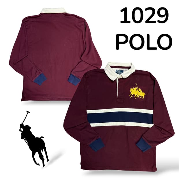 폴로 버건디 빅포니 럭비티 카라 롱슬리브 L