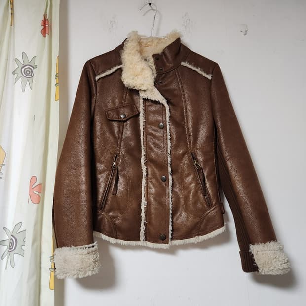 ENC 브라운 무스탕 퍼 자켓 여성용90(88-70-160)