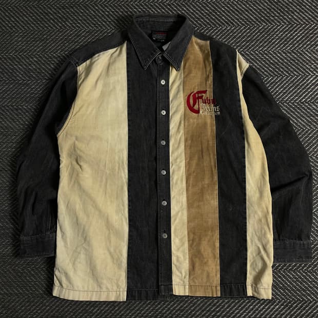 00s 후부 올드스쿨 박시핏 데님 캔버스 셔츠o 3633