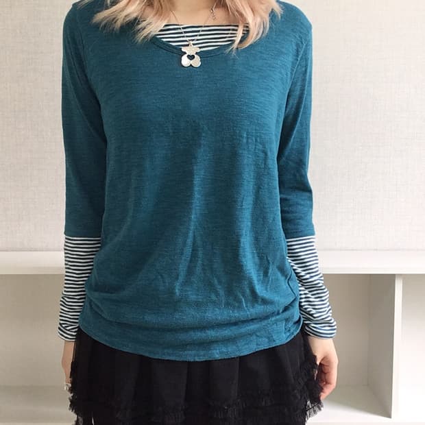 -jpn vintage bluegreen stripe shirring l