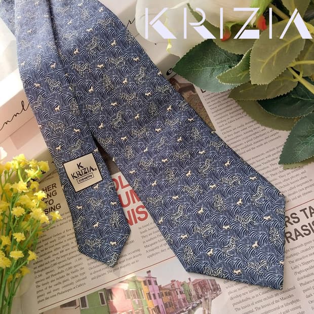 크리지아 실크 블루 얼룩말 패턴 넥타이 9.4cm A+등급 K1328
