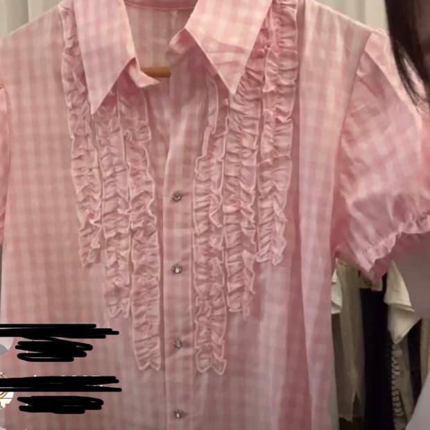빈티지 모리걸 하구미 모리노가토 체크 셔츠 핑크