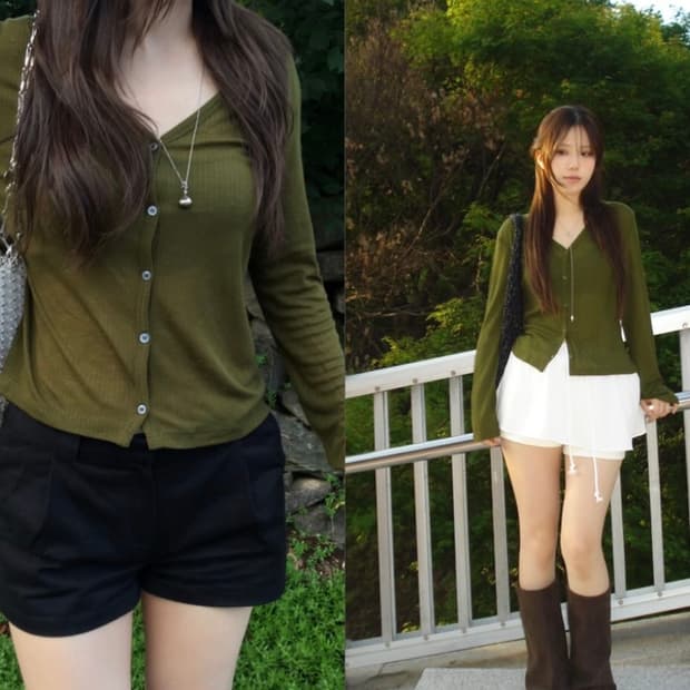 아워캐비넷 calm slim 가디건 카키색