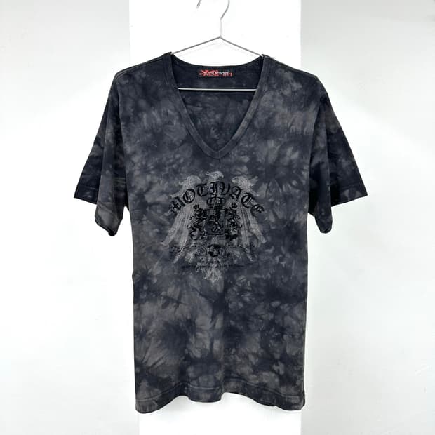 Slash number bleach washing short sleeve