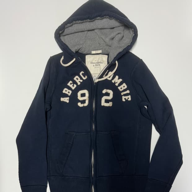 공용!! 아베크롬비 자수 스펠아웃 기모 후드집업 M 네이비