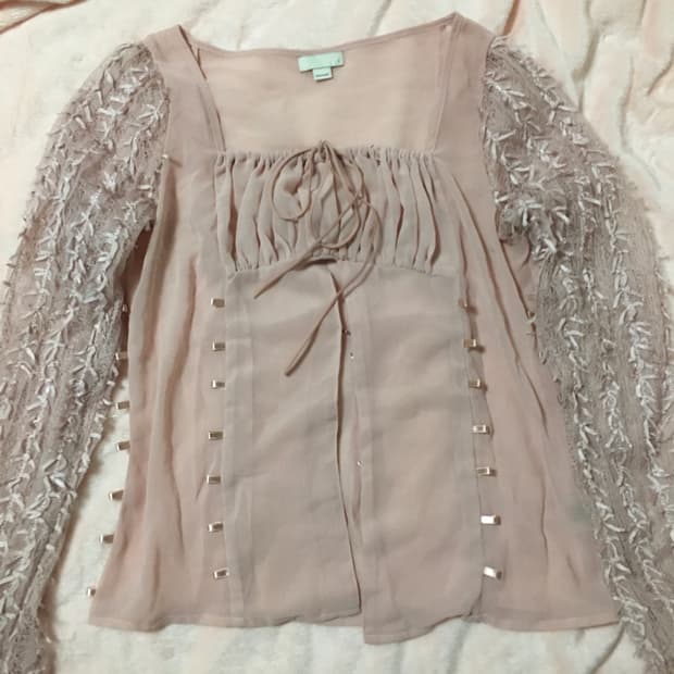 bonnae 본네 레이스업 쉬폰 블라우스 핑크