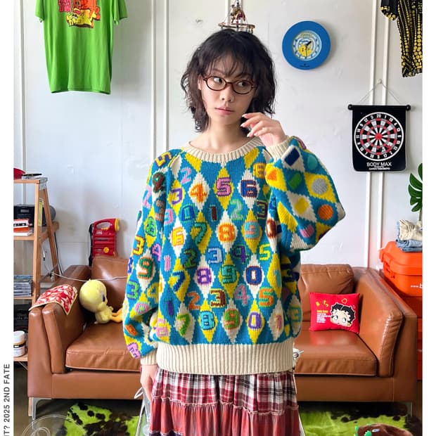 Jpn Vintage Argyle Pattern Wool Knit