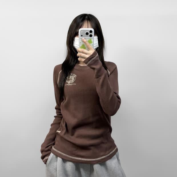 아베크롬비 프린팅 와플 롱슬리브 브라운