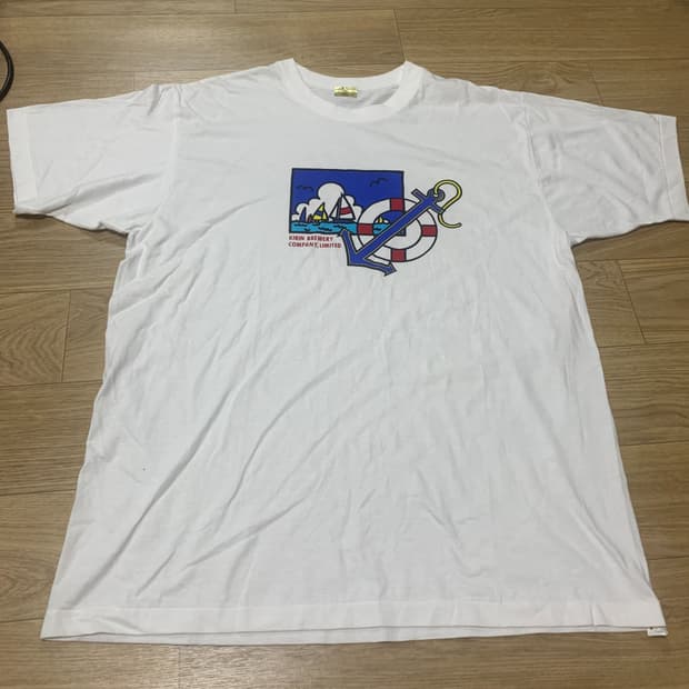 L] 90s 기린 맥주(KIRIN) 마린 그래픽 싱글스티치 반팔티