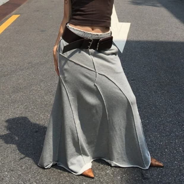 뉴뉴 텍스처서울 트레이닝 플레어 롱스커트 : 그레이