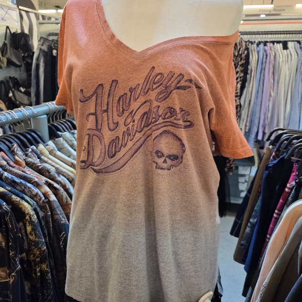 할리데이비슨 오렌지 그라데이션 스컬 반팔티