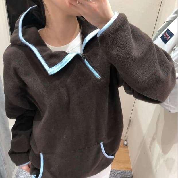 유니얼 아노락 후리스 후드 집업 점퍼 (브라운 블루)