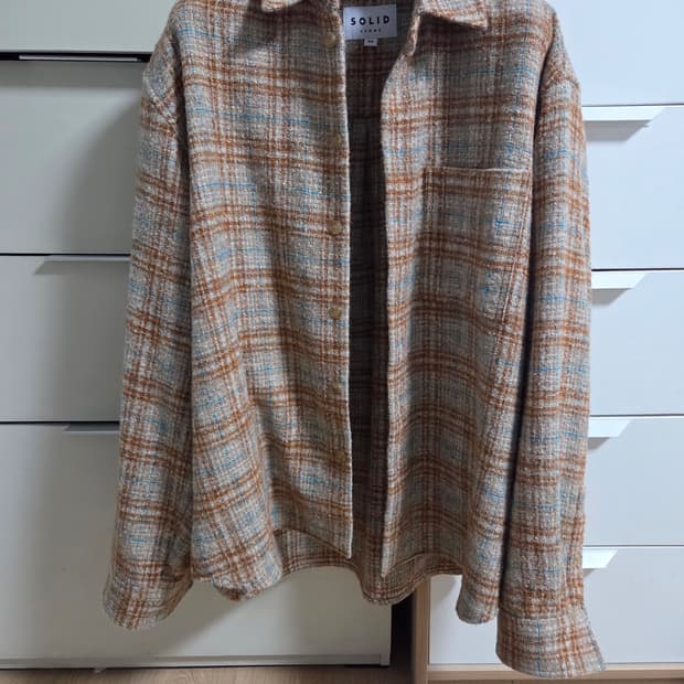 솔리드옴므 24FW 펜시 텍스쳐 체크 셔츠 오렌지 48사이즈