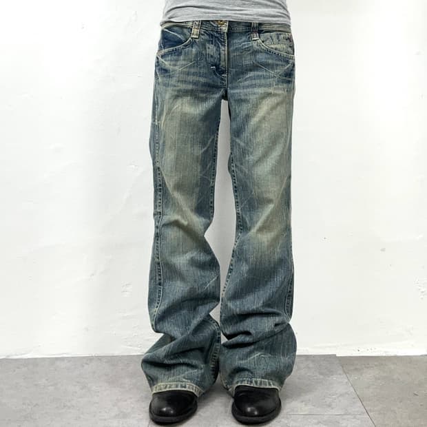 Sand-Washed Flare Jeans