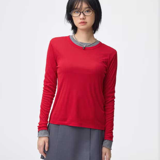 소프트 시어 크루넥 레드 그레이 블랙 일괄판매