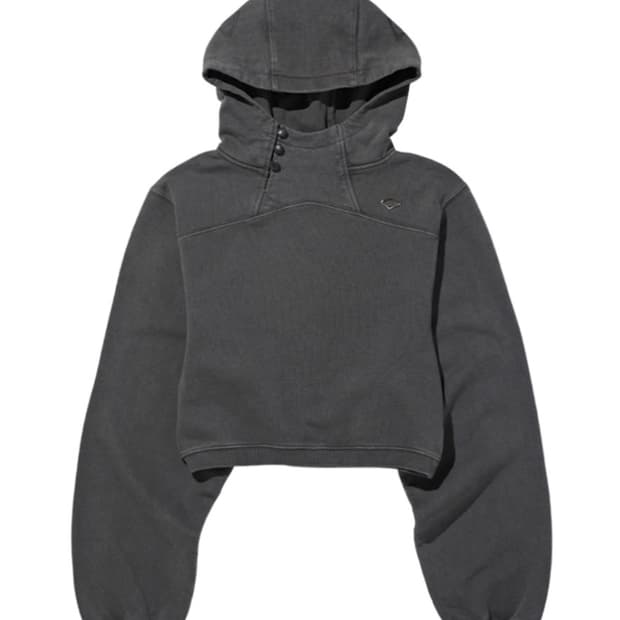 미스치프 사이드 버튼업 크롭 후드 워시드 차콜