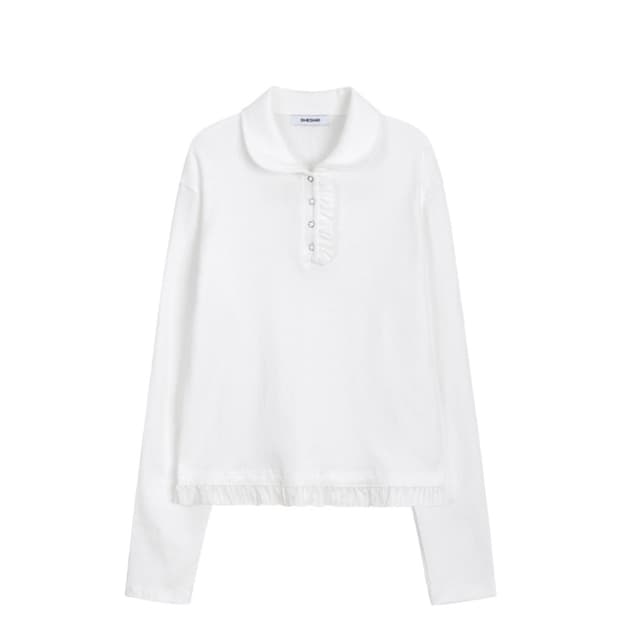 오헤시오 라운드카라 프릴 롱 티셔츠