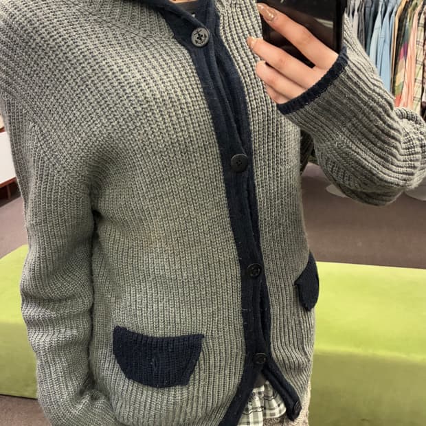 XL)Ikka 빈티지 여성 그레이 니트 가디건