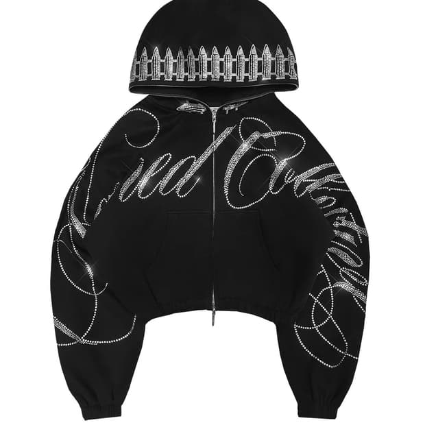 네임드 콜렉티브 라인스톤 크롭 짚 후디