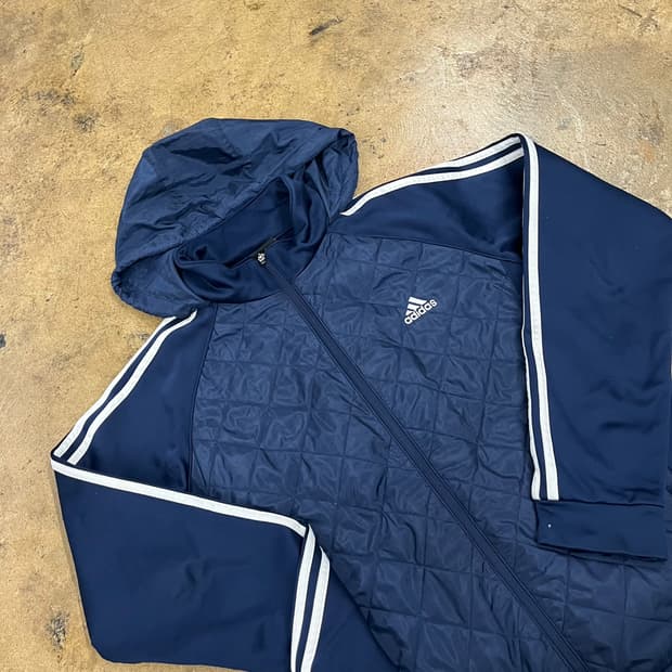 [정품/110] 아디다스 퀼팅 후드 집업 네이비 b19