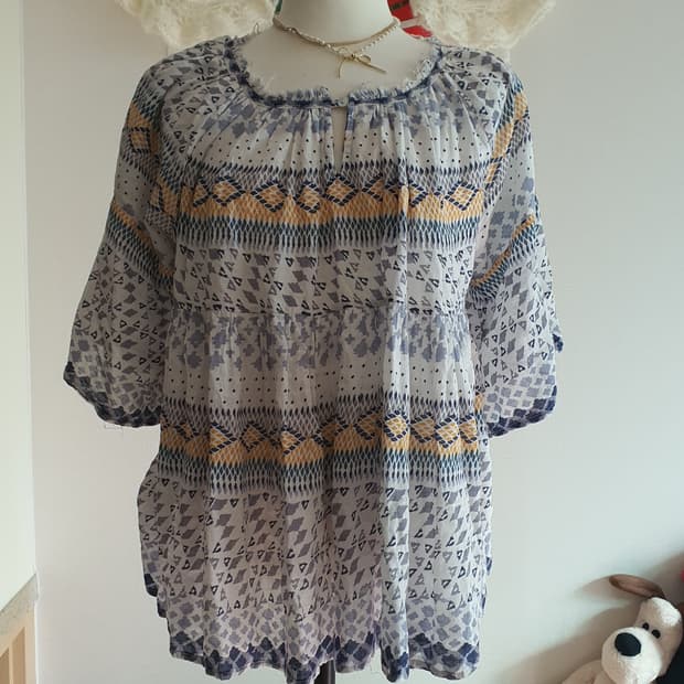 [히피룩] 패턴 블라우스 7부 Free 사이즈 보헤미안