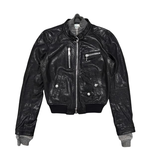 디스퀘어드2 니트 레이어드 레더자켓(42)