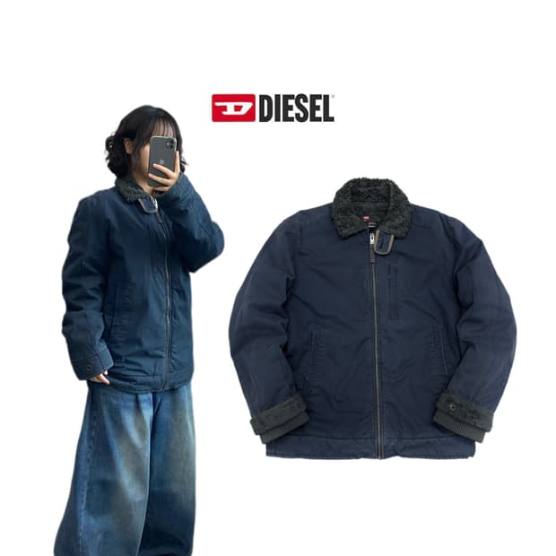 디젤 하이넥 워싱 무스탕 자켓