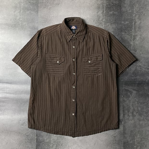 DICKIES 디키즈 브라운 스트라이프 반팔 워크셔츠 A00931