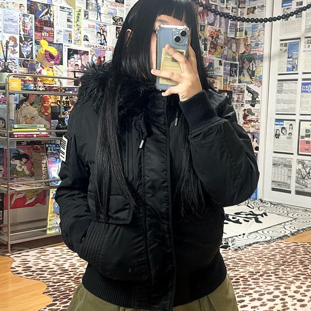 디젤 버키스크 블랙 샤기 퍼패딩