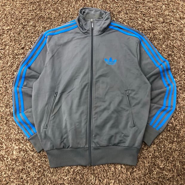 S 아디다스 파이어버드 그레이 블루 져지 트랙 자켓