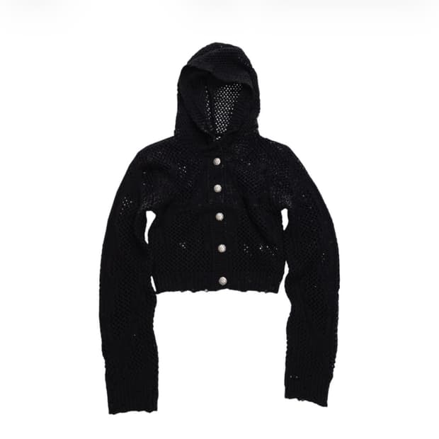 떠그클럽 크롭 니트 후드집업 블랙