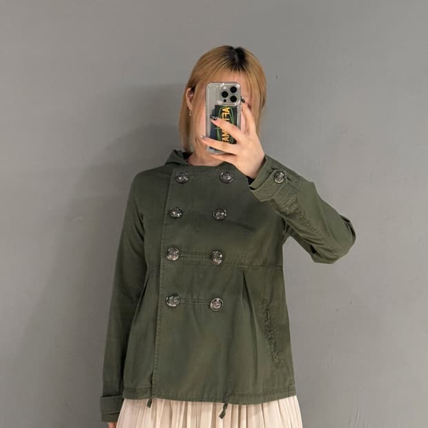 double button detail hood jacket