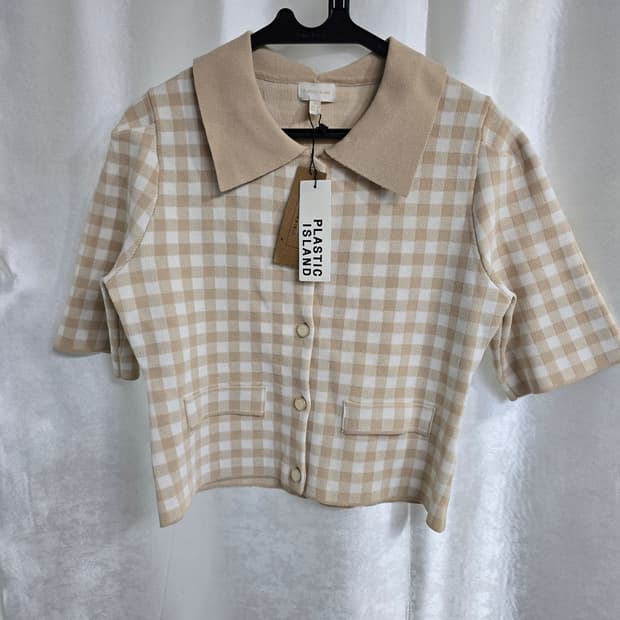 플라스틱아일랜드 체크 반팔 가디건 (1843)