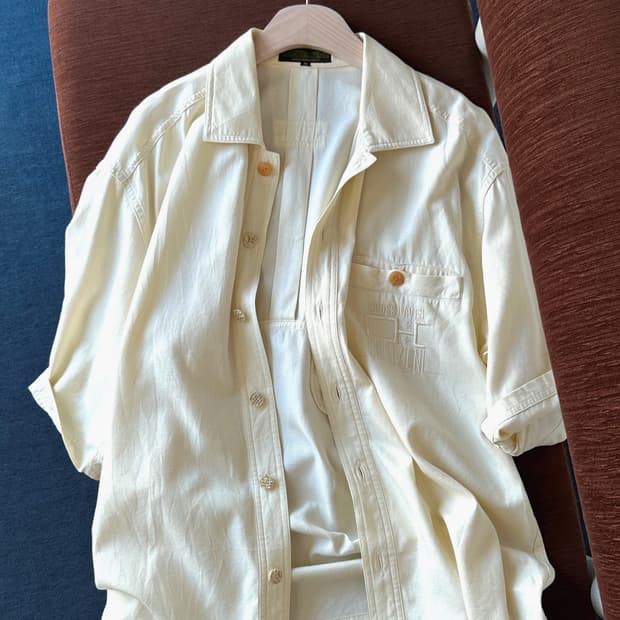 Natural silk cotton design stitch shirt 