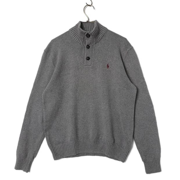 폴로 버튼 터틀넥 니트 반집업 차콜 그레이 xs