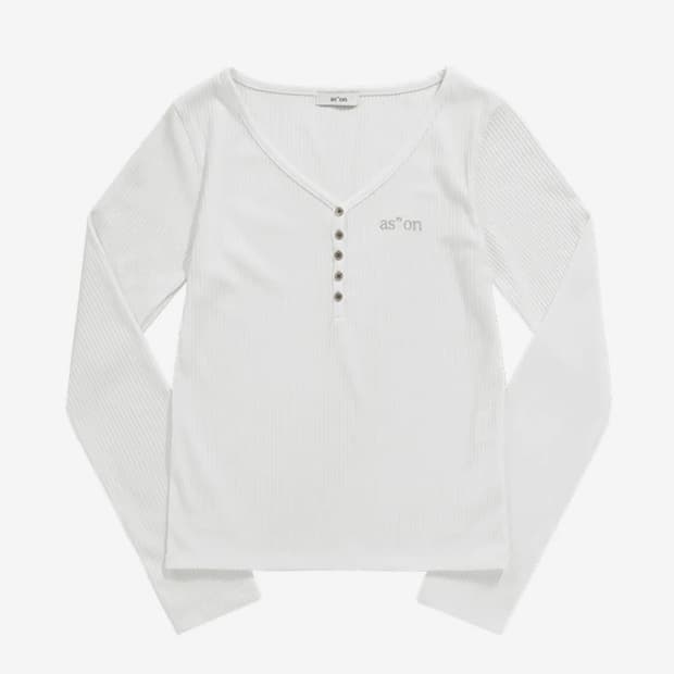 애즈온 WISH RIBBED BUTTON TEE 위시 리브드 버튼 티