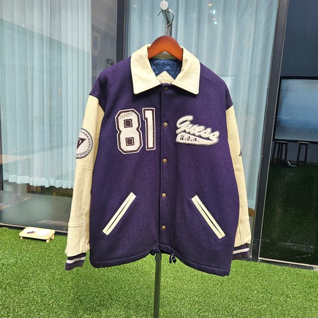 게스 USA 빈티지 울 레더 바시티 자켓