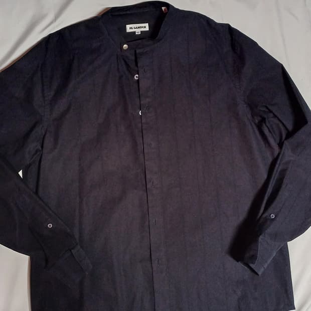 [새제품]42 질샌더 셔츠 스탠드카라 셔츠 네이비 카라리스 오버셔츠
