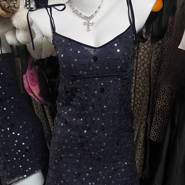 y2k 글리터 리본 슬립 원피스